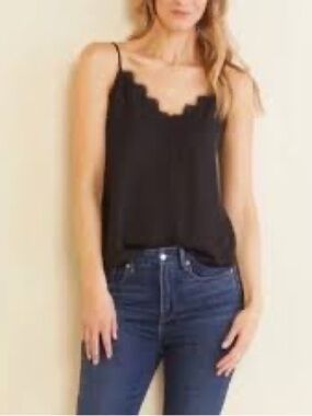 Allison Joy Black Lace Trim Satin Cami Size X-Small